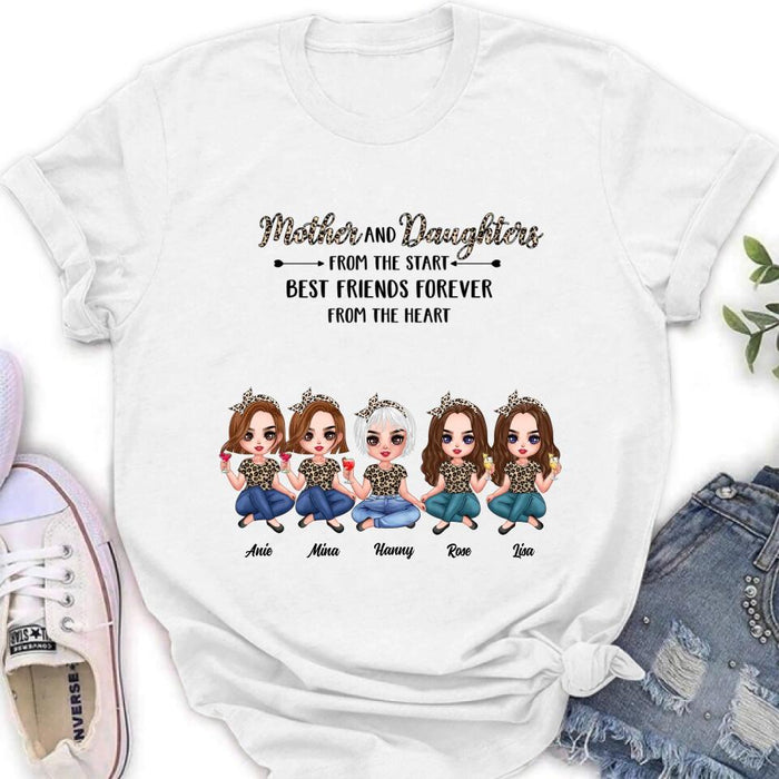 Personalized Mom Leopard Unisex T-shirt/Hoodie/Long Sleeve/Sweatshirt - Up to 4 Daughters - Gift Idea for Mother's Day - Mother And Daughter From The Start Best Friends Forever From The Heart