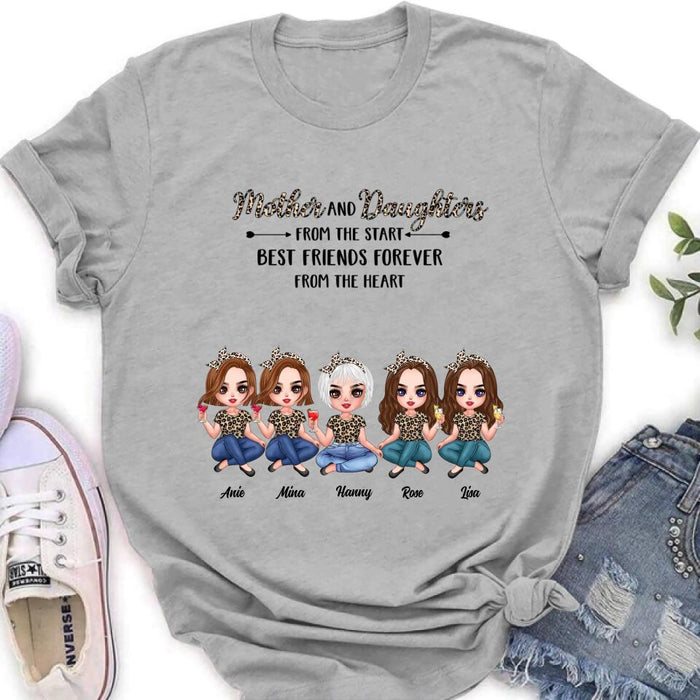 Personalized Mom Leopard Unisex T-shirt/Hoodie/Long Sleeve/Sweatshirt - Up to 4 Daughters - Gift Idea for Mother's Day - Mother And Daughter From The Start Best Friends Forever From The Heart