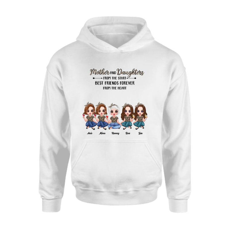 Personalized Mom Leopard Unisex T-shirt/Hoodie/Long Sleeve/Sweatshirt - Up to 4 Daughters - Gift Idea for Mother's Day - Mother And Daughter From The Start Best Friends Forever From The Heart