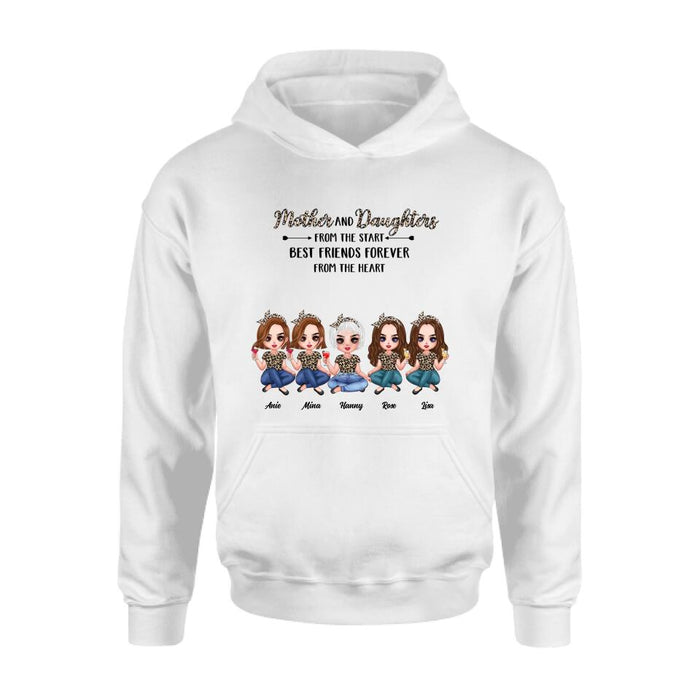 Personalized Mom Leopard Unisex T-shirt/Hoodie/Long Sleeve/Sweatshirt - Up to 4 Daughters - Gift Idea for Mother's Day - Mother And Daughter From The Start Best Friends Forever From The Heart