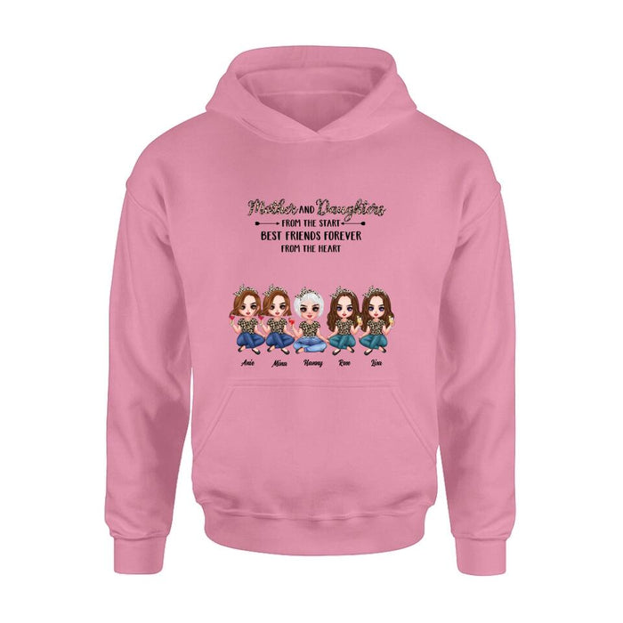Personalized Mom Leopard Unisex T-shirt/Hoodie/Long Sleeve/Sweatshirt - Up to 4 Daughters - Gift Idea for Mother's Day - Mother And Daughter From The Start Best Friends Forever From The Heart