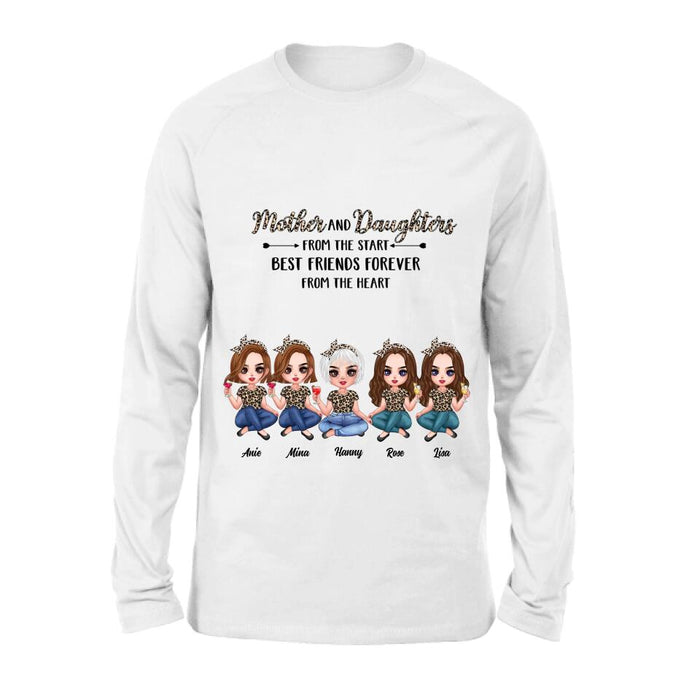 Personalized Mom Leopard Unisex T-shirt/Hoodie/Long Sleeve/Sweatshirt - Up to 4 Daughters - Gift Idea for Mother's Day - Mother And Daughter From The Start Best Friends Forever From The Heart