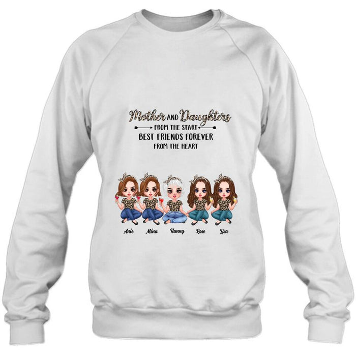 Personalized Mom Leopard Unisex T-shirt/Hoodie/Long Sleeve/Sweatshirt - Up to 4 Daughters - Gift Idea for Mother's Day - Mother And Daughter From The Start Best Friends Forever From The Heart
