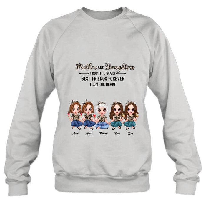 Personalized Mom Leopard Unisex T-shirt/Hoodie/Long Sleeve/Sweatshirt - Up to 4 Daughters - Gift Idea for Mother's Day - Mother And Daughter From The Start Best Friends Forever From The Heart