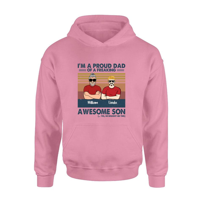 Custom Personalized Parent With Children Shirt/Long Sleeve/Hoodie/Sweatshirt - Gift Idea For Mother's Day/Father's Day - Upto 4 Children - I'm A Proud Dad Of A Freaking Awesome Son