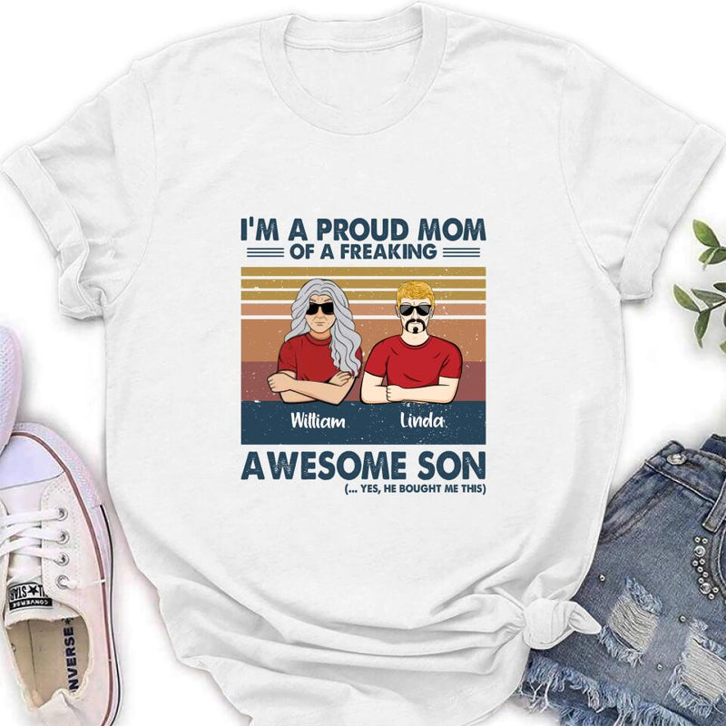 Personalized Parent With Children Shirt/Long Sleeve/Hoodie/Sweatshirt - Gift Idea For Mother's Day/Father's Day - Up to 4 Children - I'm A Proud Mom Of A Freaking Awesome Son