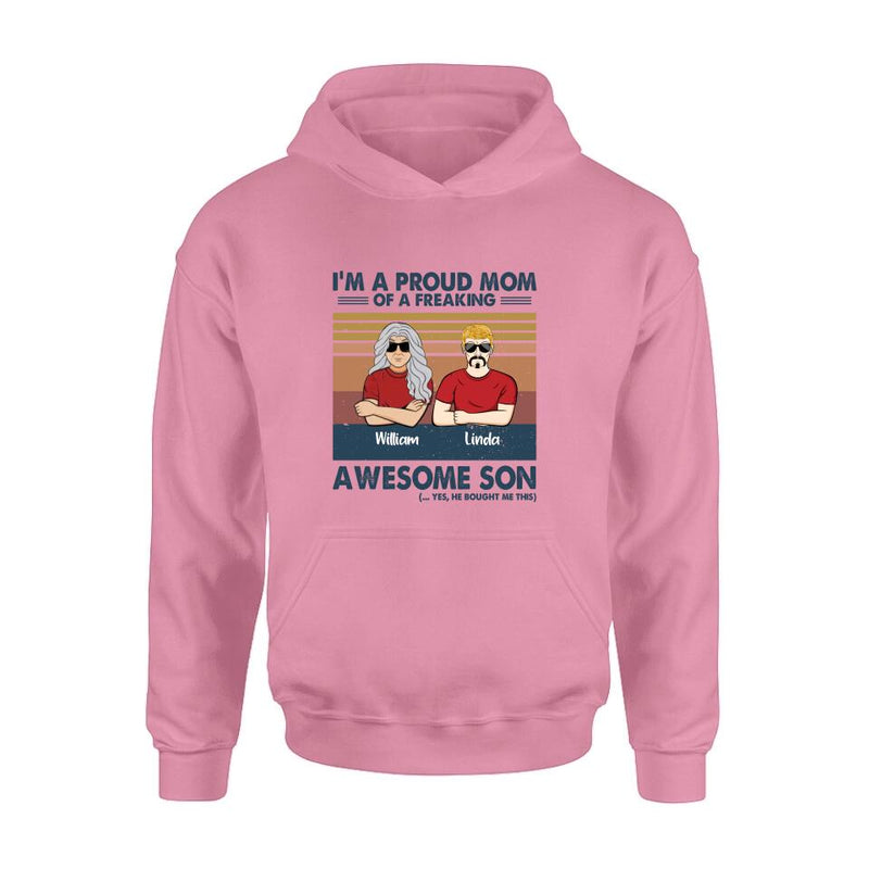 Personalized Parent With Children Shirt/Long Sleeve/Hoodie/Sweatshirt - Gift Idea For Mother's Day/Father's Day - Up to 4 Children - I'm A Proud Mom Of A Freaking Awesome Son