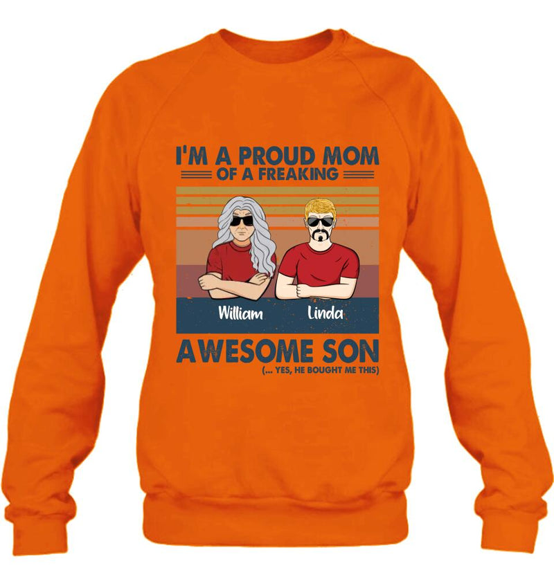 Personalized Parent With Children Shirt/Long Sleeve/Hoodie/Sweatshirt - Gift Idea For Mother's Day/Father's Day - Up to 4 Children - I'm A Proud Mom Of A Freaking Awesome Son