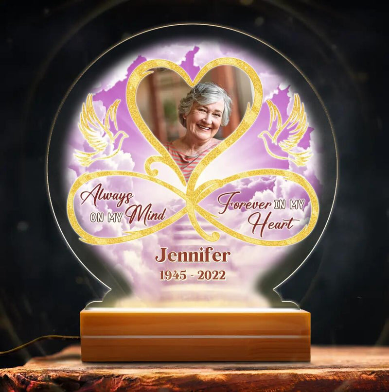 Personalized Memorial Photo Acrylic Night Light - Memorial Gift Idea For Mother's Day/Father's Day - Always On My Mind Forever In My Heart