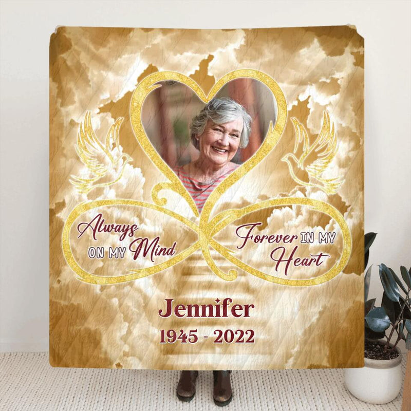 Personalized Memorial Photo Fleece Throw Blanket/Quilt/Pillow Cover - Memorial Gift Idea For Mother's Day/Father's Day - Always On My Mind Forever In My Heart