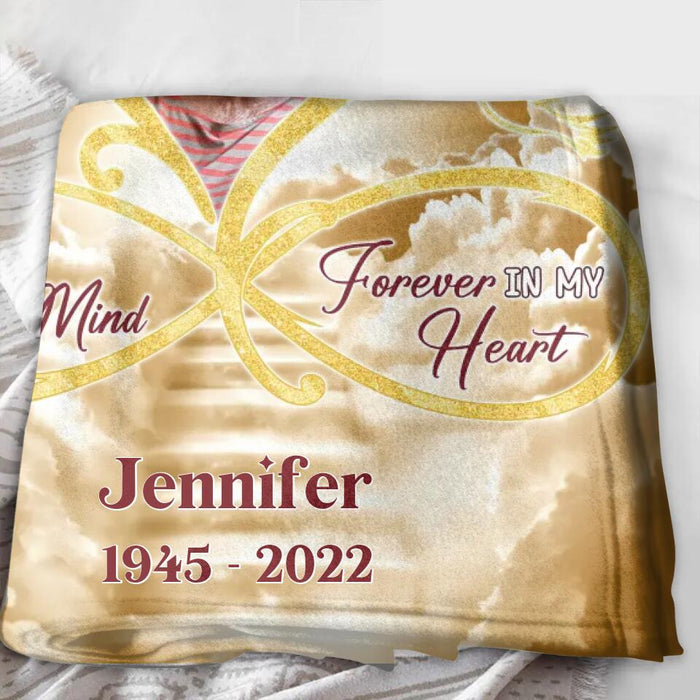 Custom Personalized Memorial Photo Singer Layer Fleece/Quilt Blanket/Pillow Cover - Memorial Gift Idea For Mother's Day/Father's Day - Always On My Mind Forever In My Heart