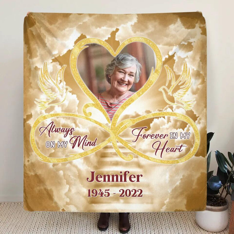Personalized Memorial Photo Fleece Throw Blanket/Quilt/Pillow Cover - Memorial Gift Idea For Mother's Day/Father's Day - Always On My Mind Forever In My Heart