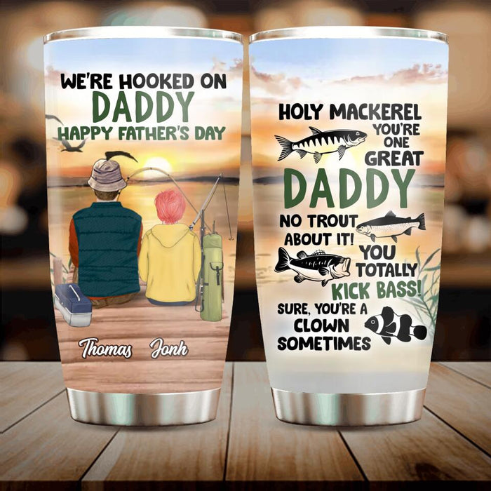 Custom Personalized Fishing Tumbler - Birthday/Father's Day Gift For Father/Fishing Lovers - Dad With Up to 4 Kids - Holy Mackerel You're One Great Daddy No Trout About It!