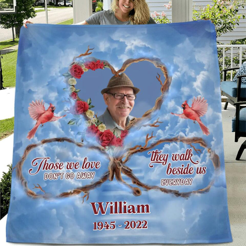 Personalized Memorial Photo Fleece Throw Blanket/Quilt/Pillow Cover - Memorial Gift For Mother's Day/Father's Day - Those We Love Don't Go Away They Walk Beside Us Everyday