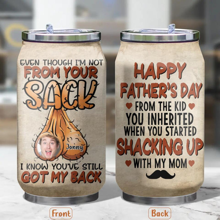 Custom Personalized Father's Day Soda Can Tumbler - Upload Photo - Funny Gift Idea For Father's Day - Happy Father's Day From The Kid You Inherited When You Started Shacking Up With My Mom