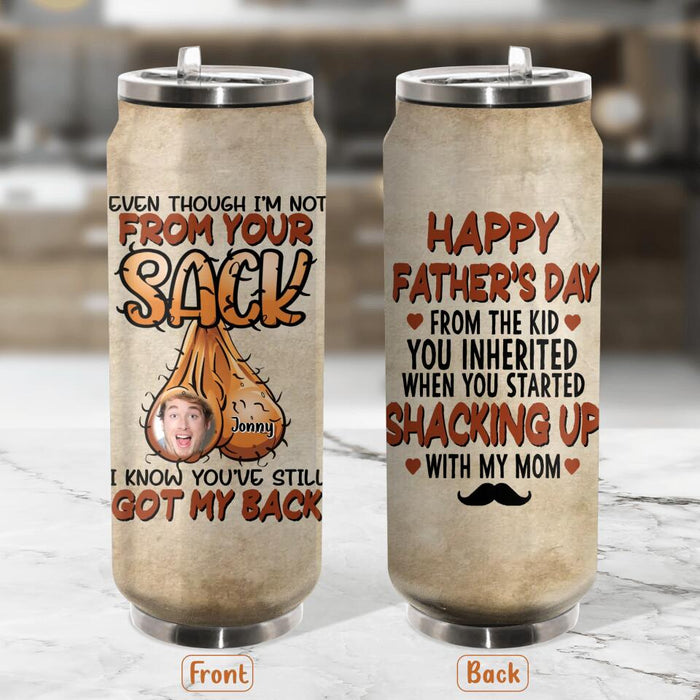 Custom Personalized Father's Day Soda Can Tumbler - Upload Photo - Funny Gift Idea For Father's Day - Happy Father's Day From The Kid You Inherited When You Started Shacking Up With My Mom