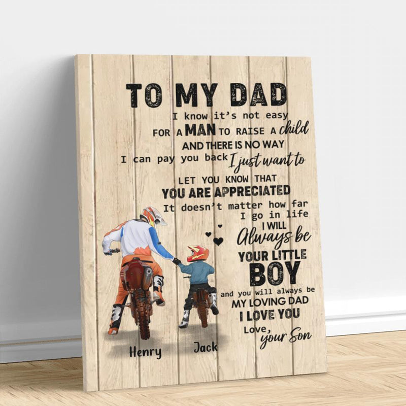 Personalized Dad And Son Biker Canvas - Gift Idea For Father's Day/Bike Lovers - To My Dad, I Know It's Not Easy For A Man To Raise A Child