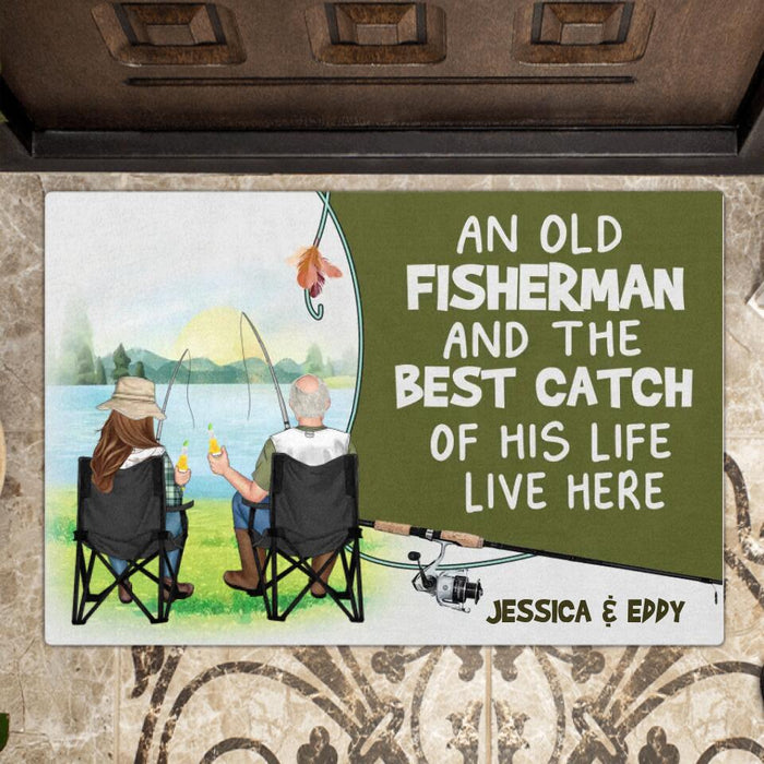 Custom Personalized Fishing Couple Doormat - Gifts Idea For Fishing Lovers/Father's Day/Mother's Day - An Old Fisherman And The Best Catch Of His Life Live Here