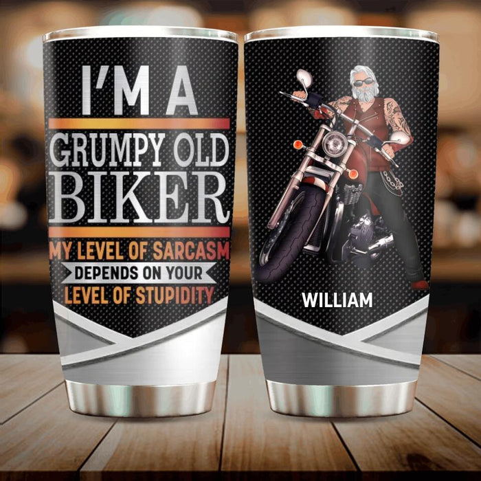 Custom Personalized Old Biker Tumbler - Father's Day Gift Idea for Biker - I'm A Grumpy Old Biker