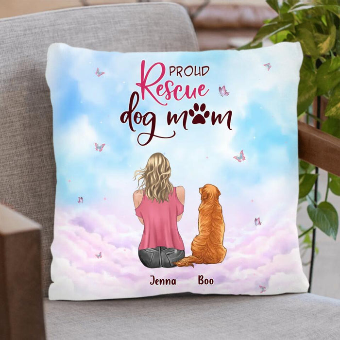 Personalized Dog Mom Pillow Cover/Quilt/Fleece Blanket - Up to 5 Dogs - Mother's Day Gift Idea For Dog Lovers - Proud Rescue Dog Mom