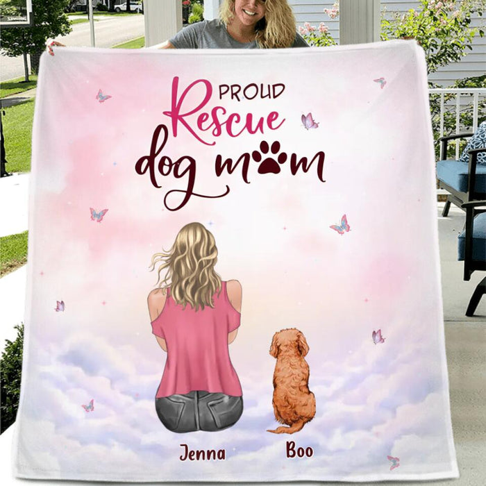 Personalized Dog Mom Pillow Cover/Quilt/Fleece Blanket - Up to 5 Dogs - Mother's Day Gift Idea For Dog Lovers - Proud Rescue Dog Mom
