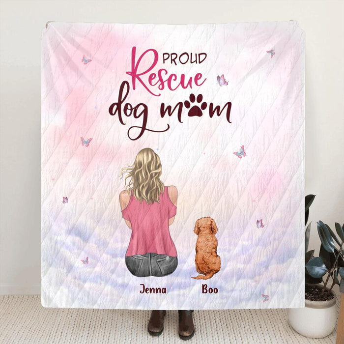 Personalized Dog Mom Pillow Cover/Quilt/Fleece Blanket - Up to 5 Dogs - Mother's Day Gift Idea For Dog Lovers - Proud Rescue Dog Mom