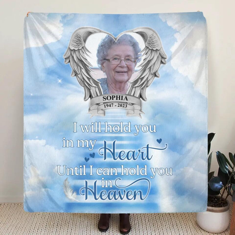 Personalized Memorial Photo Quilt/Fleece Throw Blanket/Pillow Cover - Memorial Gift Idea For Mother's Day/Father's Day - I Will Hold You In My Heart