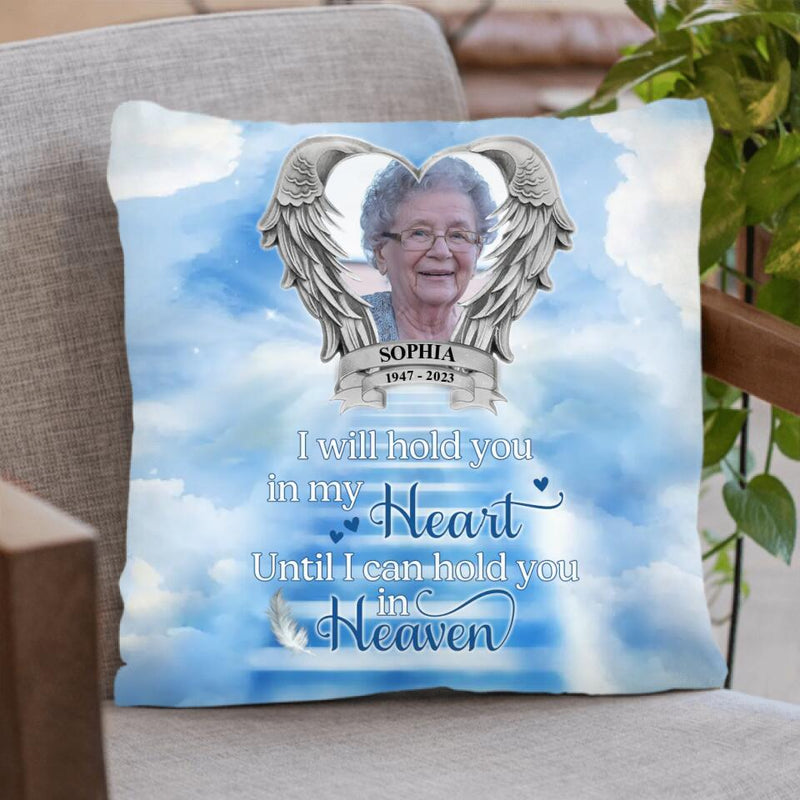 Personalized Memorial Photo Quilt/Fleece Throw Blanket/Pillow Cover - Memorial Gift Idea For Mother's Day/Father's Day - I Will Hold You In My Heart