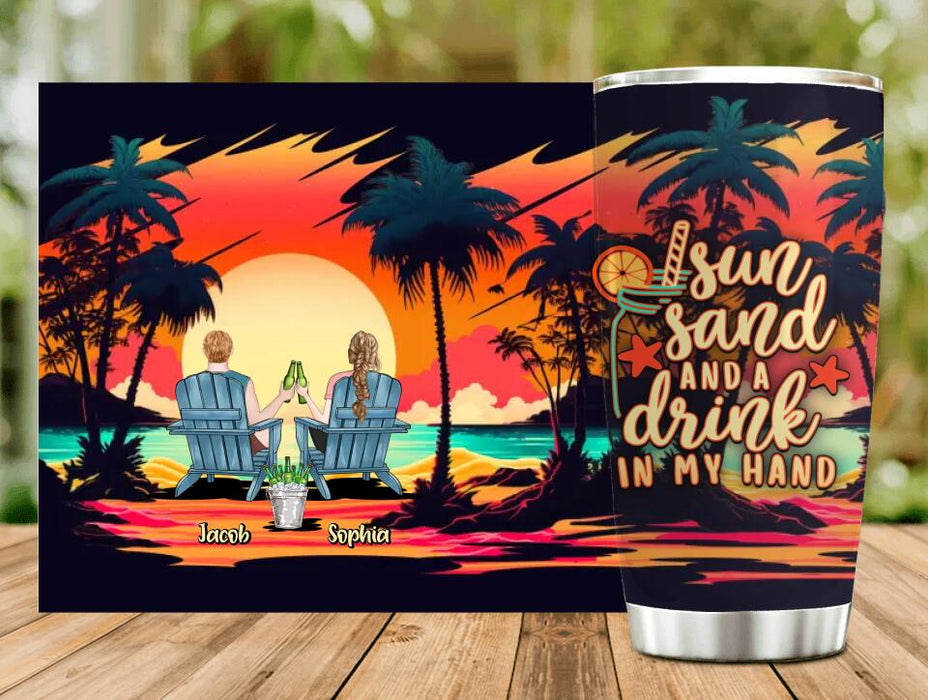 Custom Personalized Beach Tumbler - Gift Idea For Beach Lover/ Camping Lover - Sun Sand And A Drink In My Hand