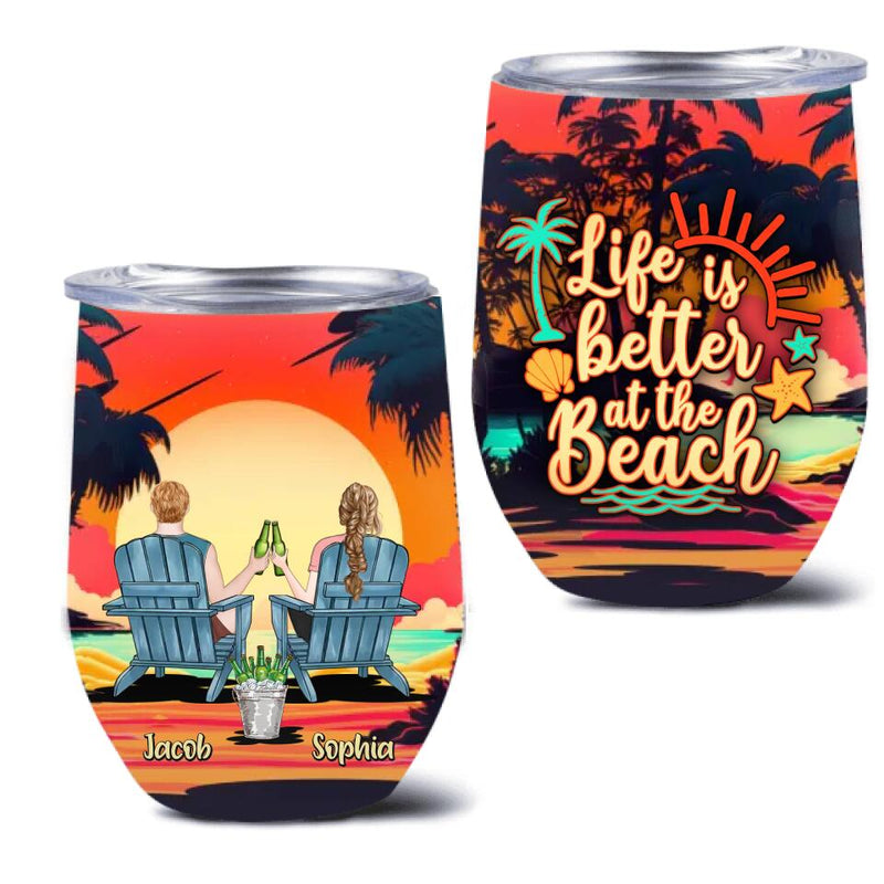 Personalized Beach Wine Tumbler - Gift Idea For Beach Lover/Camping Lover - Life Is Better At Beach