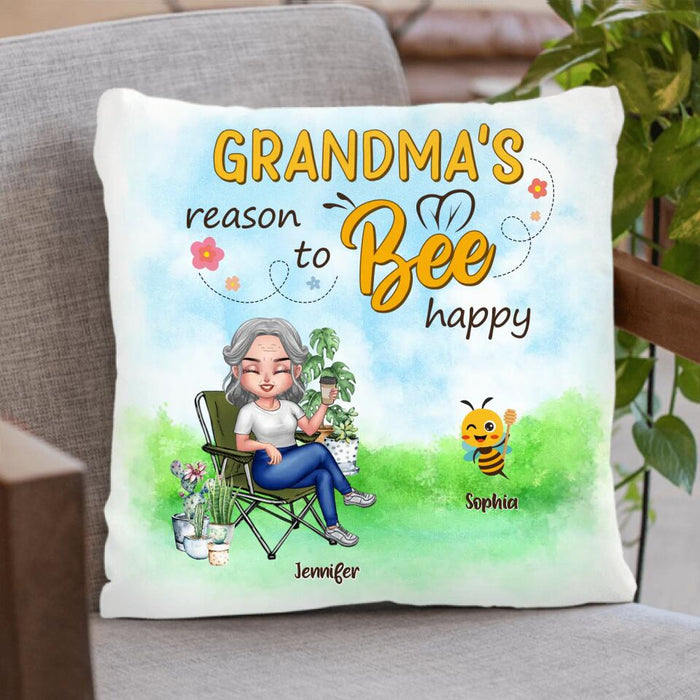 Custom Personalized Grandma Pillow Cover - Gift Idea For Grandma/ Mother's Day Gift Idea - Grandma's Reasons To Bee Happy
