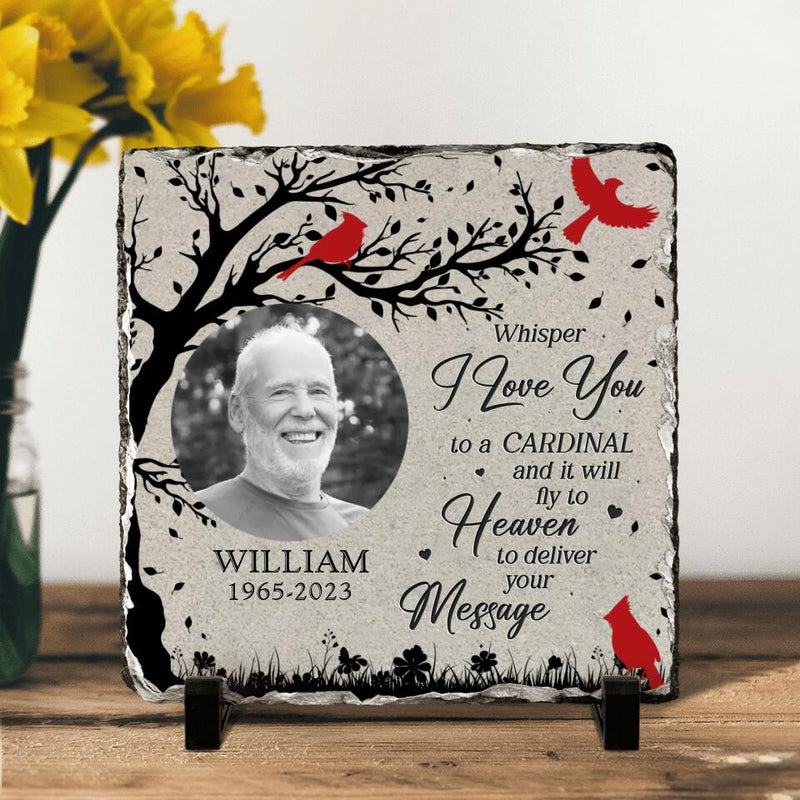 Personalized Memorial Photo Square Lithograph - Memorial Gift Idea For Mother's Day/Father's Day - Whisper I Love You To A Cardinal