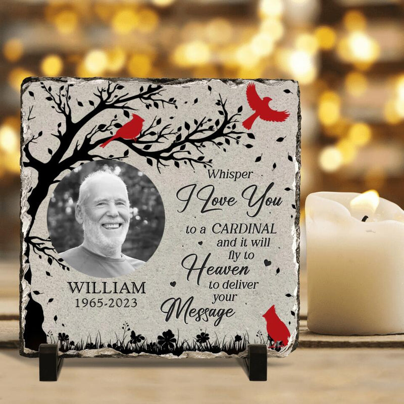 Personalized Memorial Photo Square Lithograph - Memorial Gift Idea For Mother's Day/Father's Day - Whisper I Love You To A Cardinal