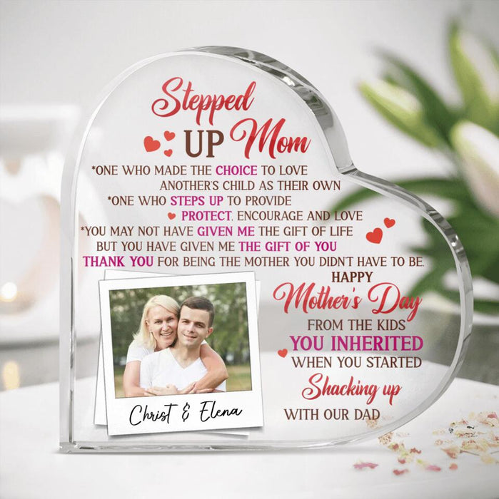 Custom Personalized Upload Photo Stepped Up Mom Crystal Heart - Gift Idea For Mother's Day - Thank You For Being The Mother You Didn't Have To Be