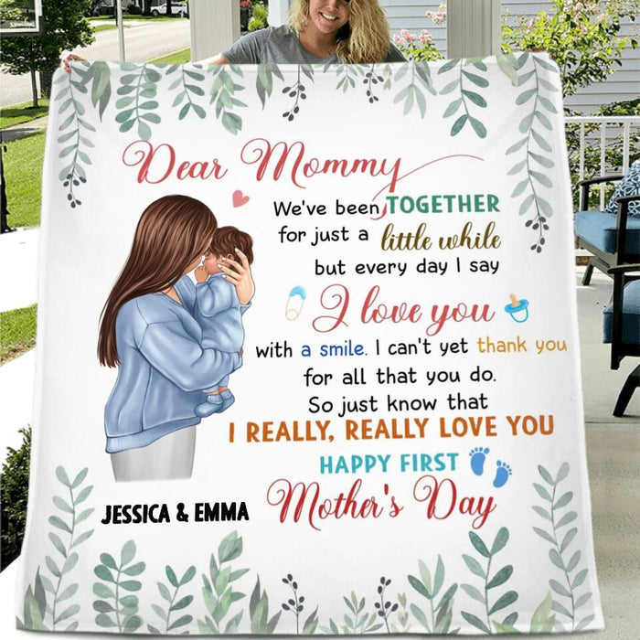 Custom Personalized Mom & Baby Quilt/Single Layer Fleece Blanket - Gift Idea For First Mother's Day - I Really Really Love You