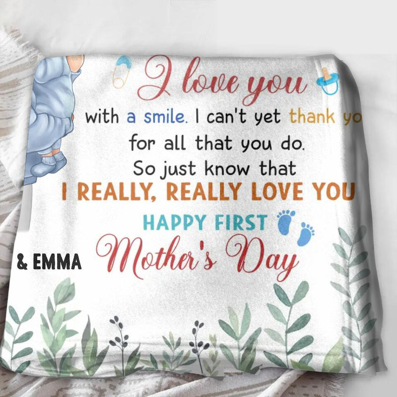 Personalized Mom & Baby Quilt/Fleece Throw Blanket - Gift Idea For First Mother's Day - I Really Really Love You