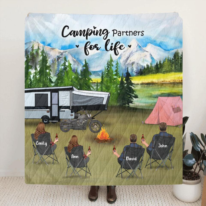 Personalized Camping Blanket - 4 Adults Camping Blanket - Gift Idea For Family, Camping Lovers - Camping Partners For Life