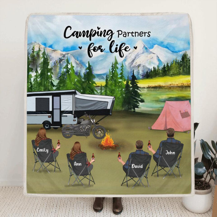 Personalized Camping Blanket - 4 Adults Camping Blanket - Gift Idea For Family, Camping Lovers - Camping Partners For Life