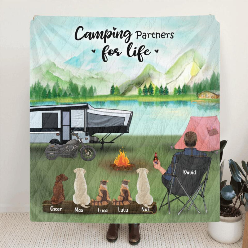 Personalized Camping Blanket , Single Man/Woman - Up to 5 Pets, Best Gift For Father's Day, Camping Lovers - Camping Partners For Life