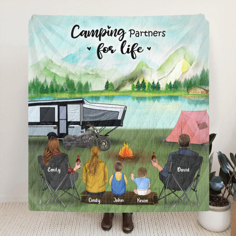 Personalized Camping Blanket - Best Gift For Family, Camping Lovers - Family with 3 Kids/Teens/Toddlers/Babies and up to 5 Pets - 3KFOG2