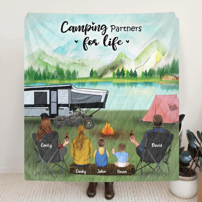 Custom Personalized Camping Blanket - Best Gift For Family, Camping Lovers - Family with 3 Kids/Teens/Toddlers/Babies and up to 5 Pets - 3KFOG2