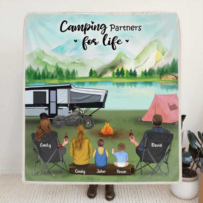 Personalized Camping Blanket - Best Gift For Family, Camping Lovers - Family with 3 Kids/Teens/Toddlers/Babies and up to 5 Pets - 3KFOG2