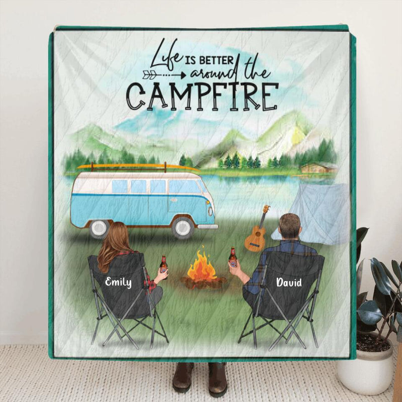 Personalized Camping Blanket/Pillow Cover - Gift for Whole Family, Camping Lovers - Couple with Up to 6 Pets, Parents with Up to 6 Kids - Life is better around the campfire - Q3VZTZ