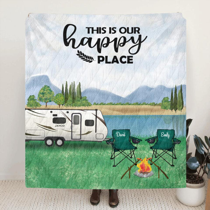 Custom Personalized Camping Blanket- Couple - Best Gift for Couple - This Is Happy Place - M2PMJT