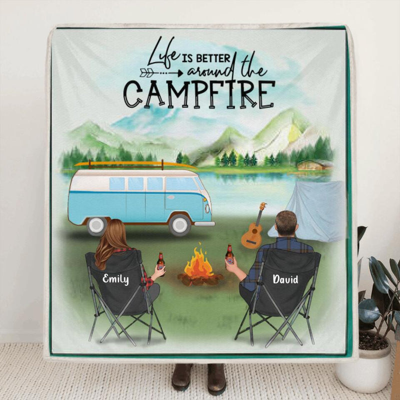 Personalized Camping Blanket/Pillow Cover - Gift for Whole Family, Camping Lovers - Couple with Up to 6 Pets, Parents with Up to 6 Kids - Life is better around the campfire - Q3VZTZ