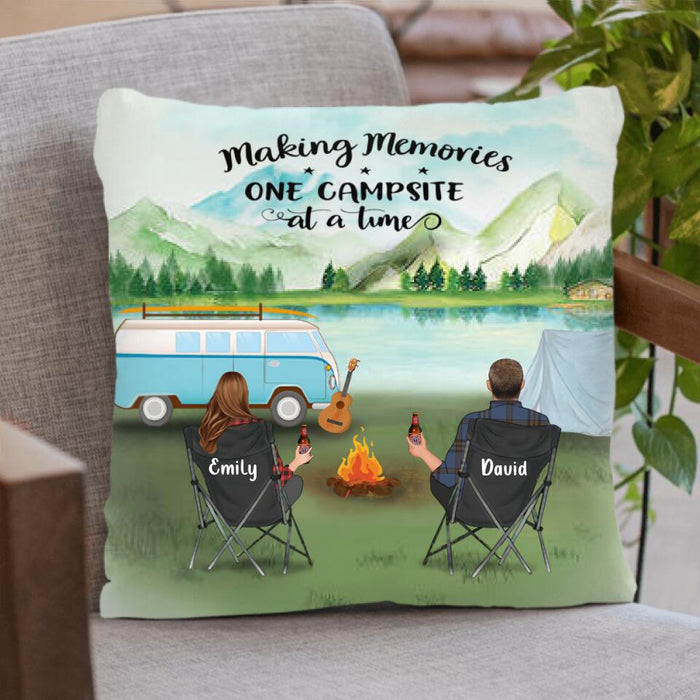 Custom Personalized Camping Blanket/Pillow Cover - Gift for Whole Family, Camping Lovers - Couple with Up to 6 Pets, Parents with Up to 6 Kids - Life is better around the campfire - Q3VZTZ