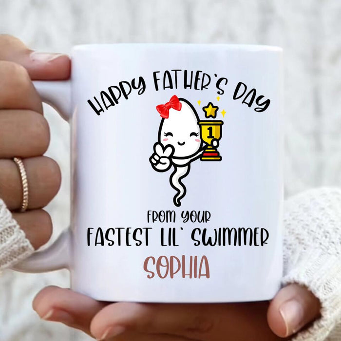 Custom Personalized Father's Day Coffee Mug - Funny Gift Idea For Father's Day - Happy Father's Day From Your Fastest Lil' Swimmer