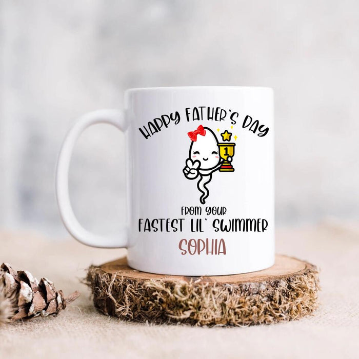 Custom Personalized Father's Day Coffee Mug - Funny Gift Idea For Father's Day - Happy Father's Day From Your Fastest Lil' Swimmer