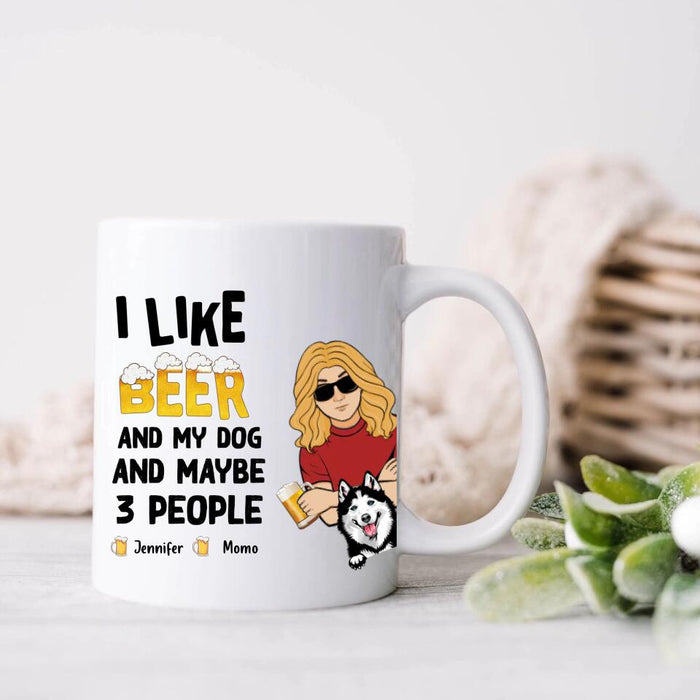 Custom Personalized Dog Coffee Mug - Upto 4 Dogs - Mother's Day/Father's Day Gift Idea For Dog Lovers - I Like Beer And My Dog And Maybe 3 People