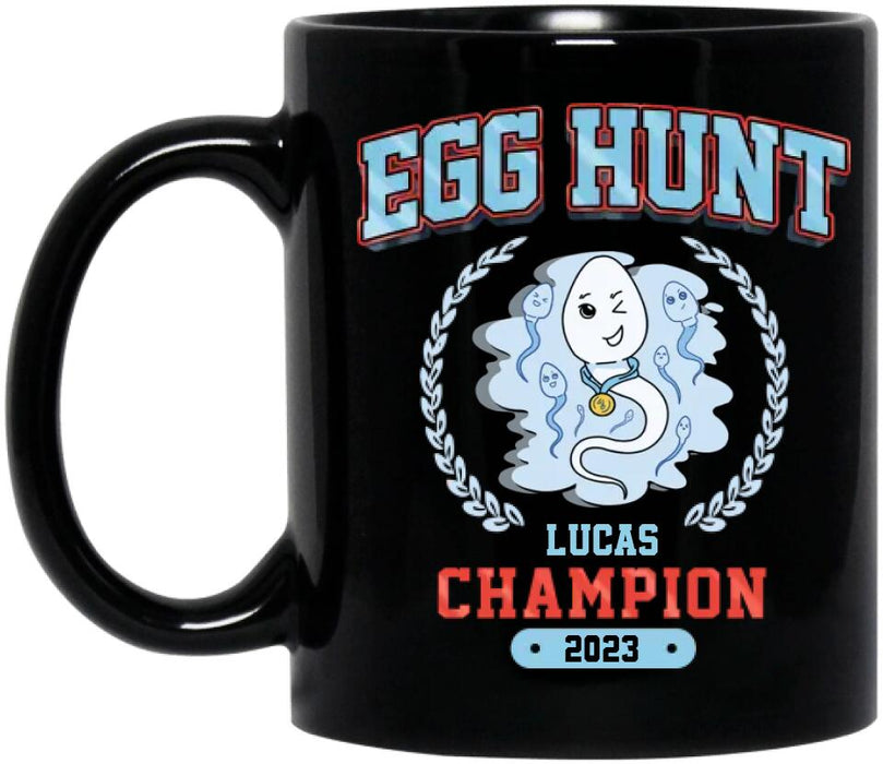 Custom Personalized Black Coffee Mug - Gift Idea For Kid From Mom/ Father - Egg Hunt Champion 2023